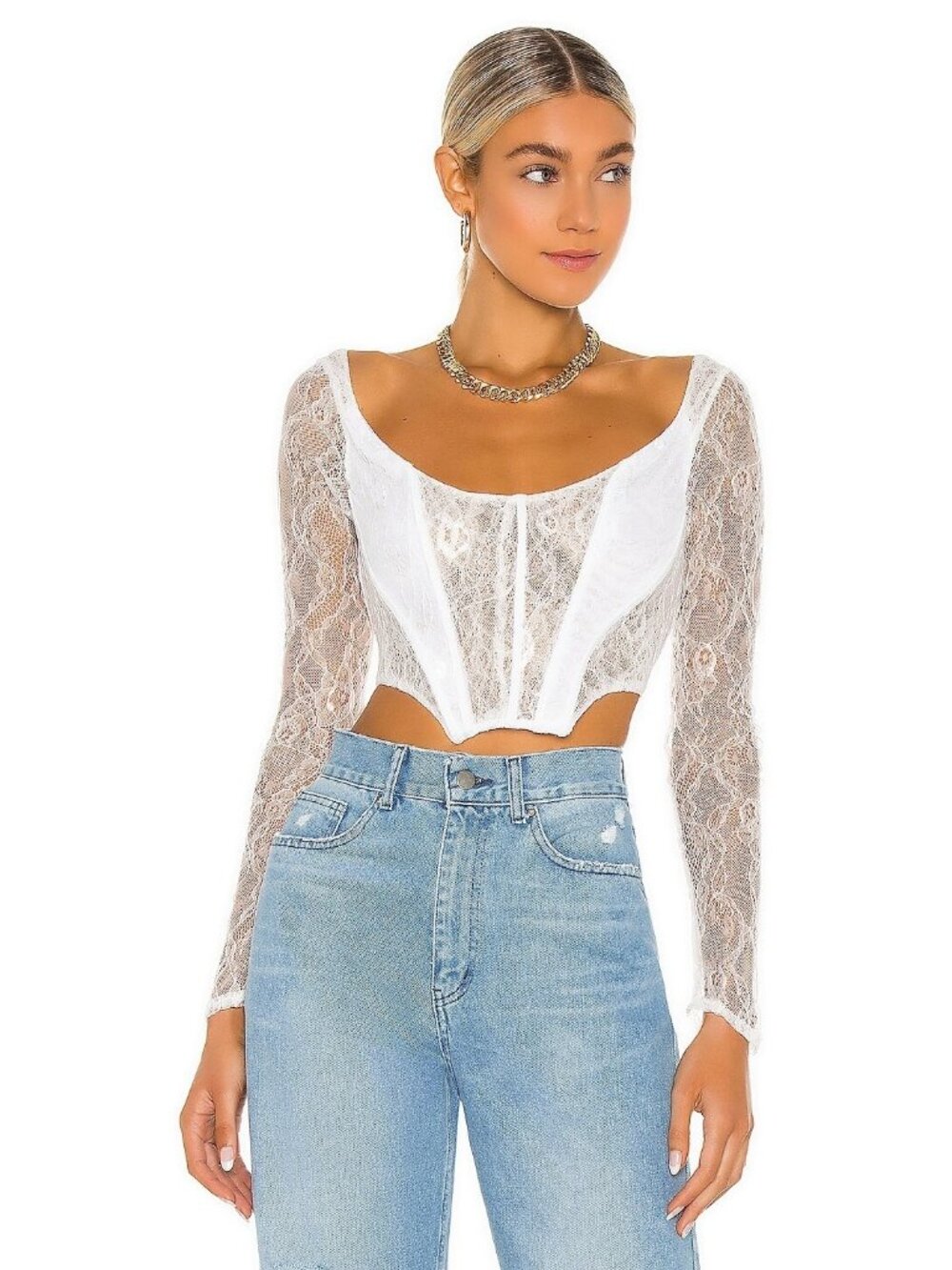 DANIELLE GUIZIO Dex Lace Corset in Cream
